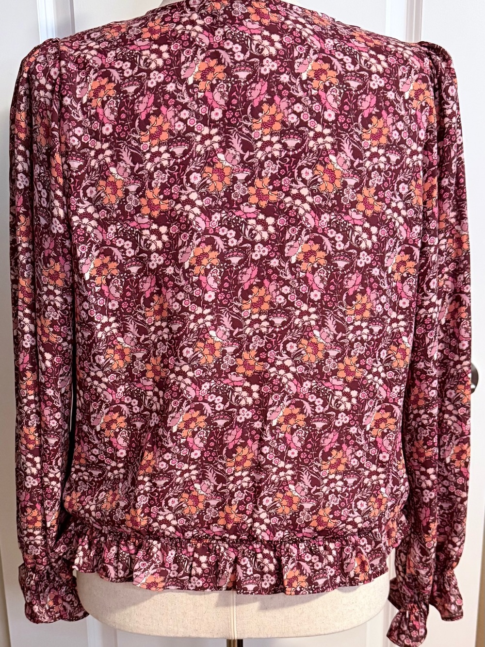 🆕 NWT Chenault | Women’s L | Wine Blush Floral Peasant Top Blouse 3/4 Sleeves - Picture 5 of 8